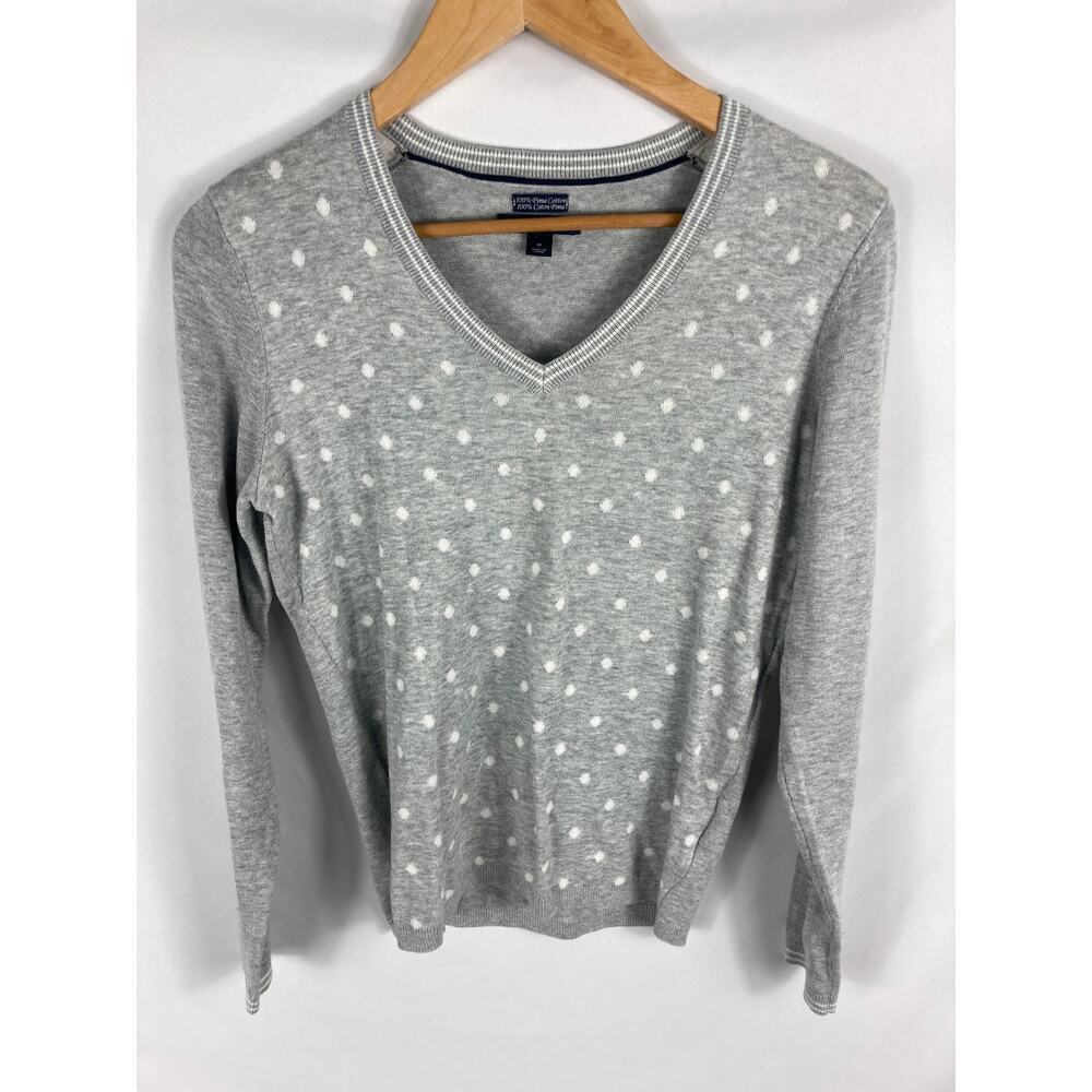 Tommy Hilfiger Pima Cotton Grey w White Polka Dot Lightweight sweater size M
